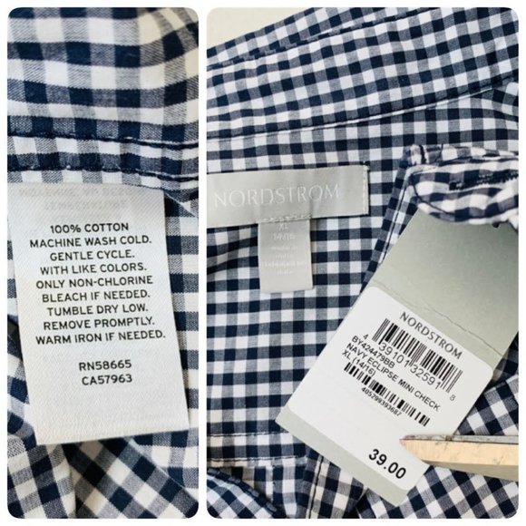 Nordstrom Boys Poplin Button Shirt Collared XL Navy Eclipse Mini Check - Picture 9 of 9